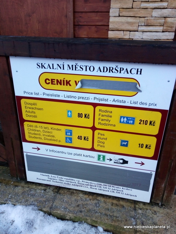 Skalne Miasto w Czechach - Cennik
